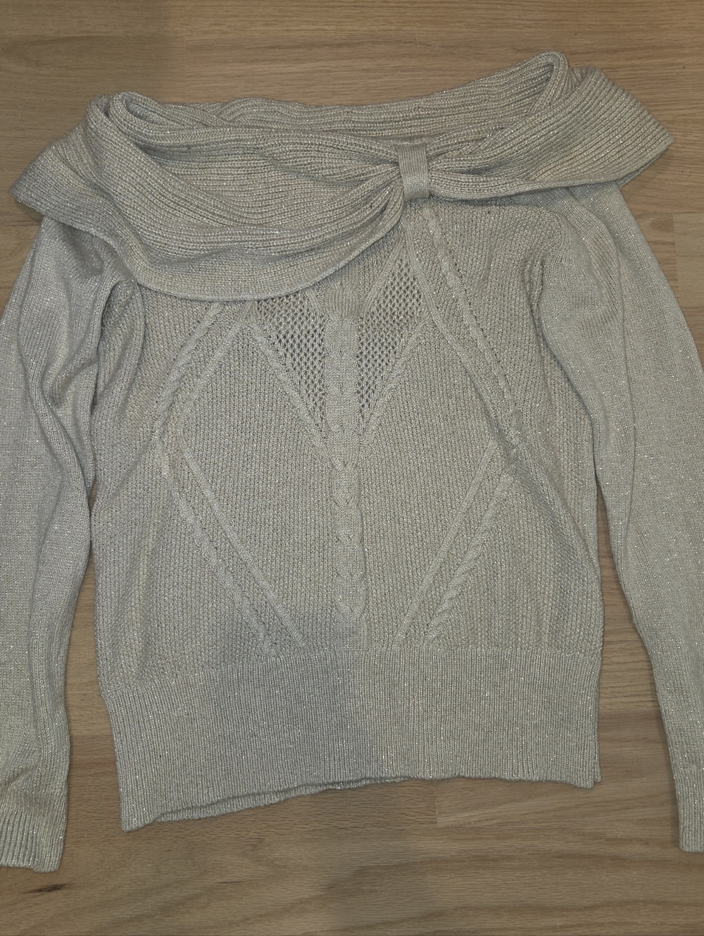 White House Black Market Cream Metallic Off-the-Shoulder Knit Sweater